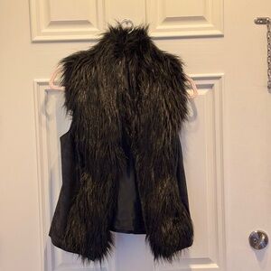 INC Deep Black thick Faux Fur Black Sweater Vest M with hidden hook closures